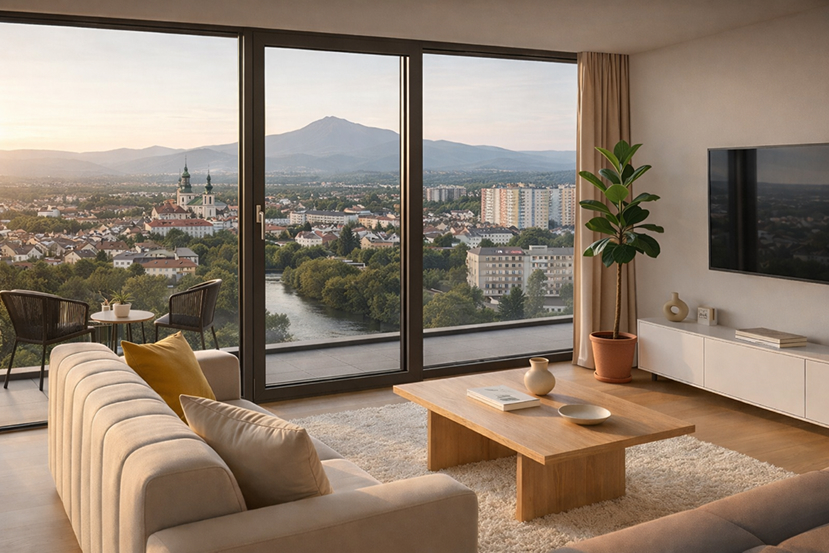 Výhled na Brno z obývacího pokoje