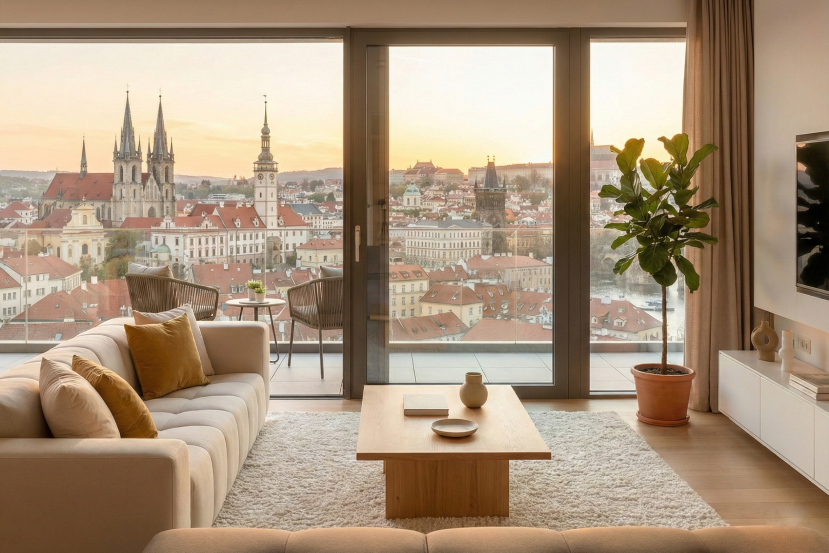 Výhled na Brno z obývacího pokoje