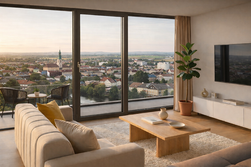 Výhled na Brno z obývacího pokoje