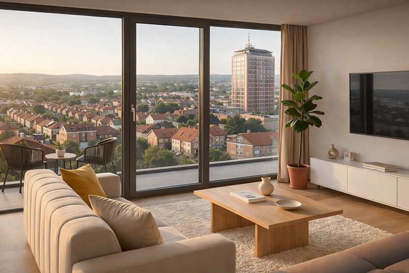 Výhled na Brno z obývacího pokoje